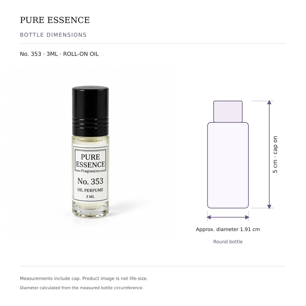 Pure Essence No. 353 perfume oil roll-on, 3ml – inspired by Alien, with bottle dimensions