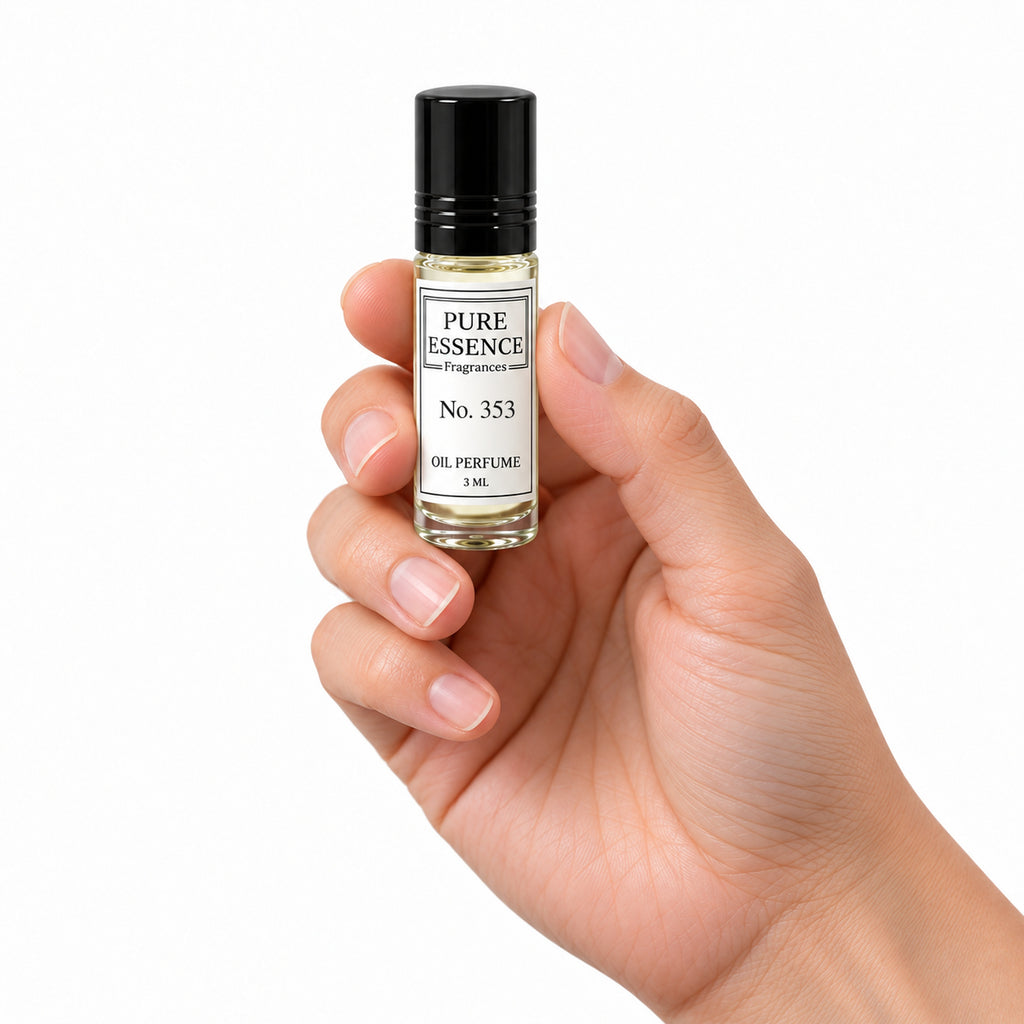 Pure Essence No. 353 perfume oil roll-on, 3ml – inspired by Alien, held in hand